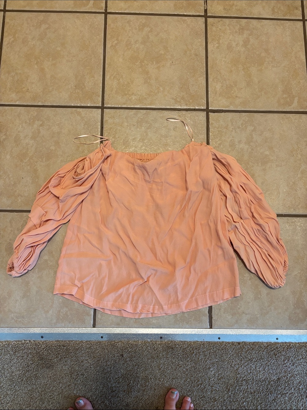 Women’s Peach Off-Shoulder Blouse with Balloon Sleeves